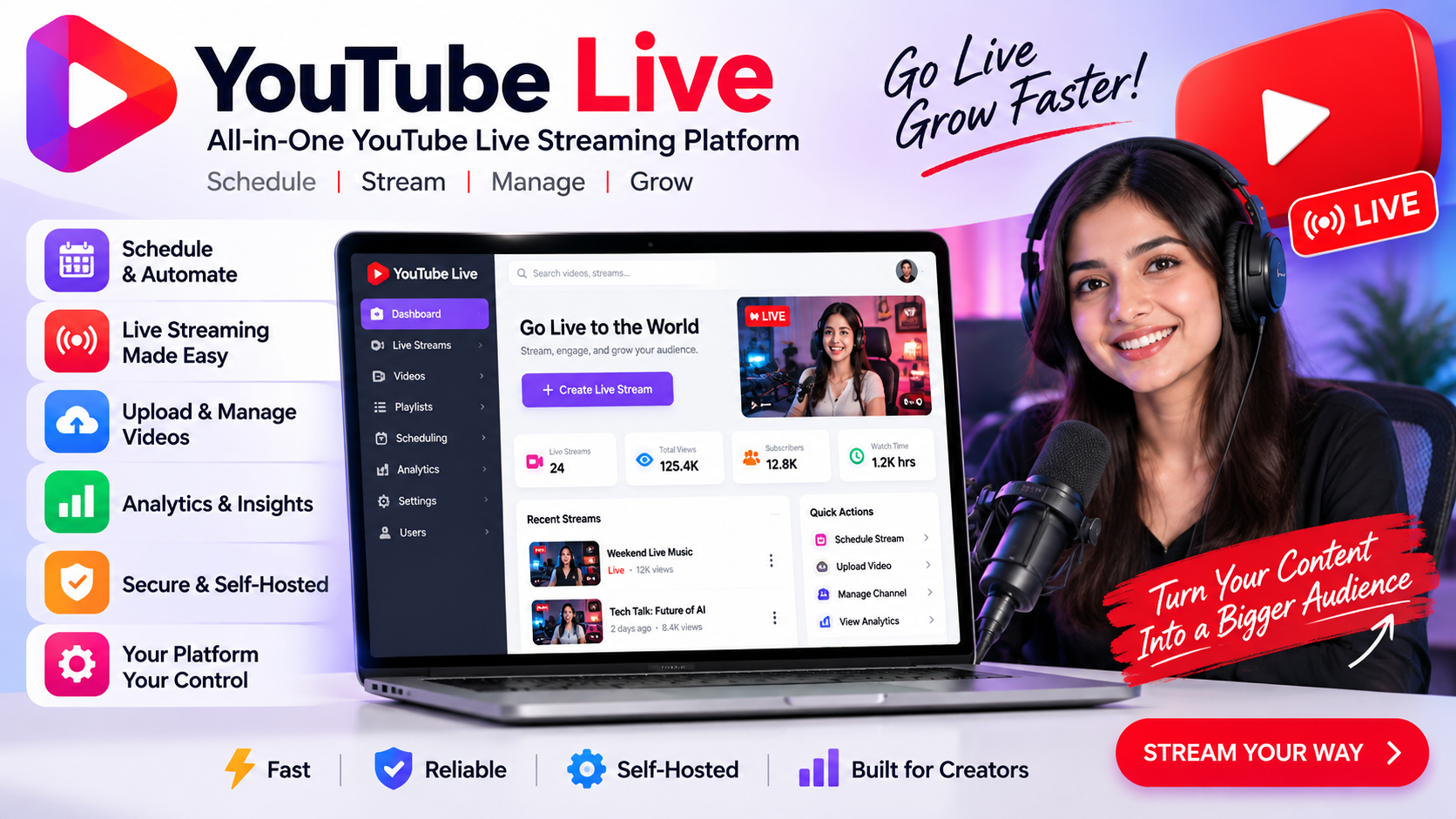 YouTube Live Streaming Software – Self-Hosted Multi-Stream Video Broadcaster